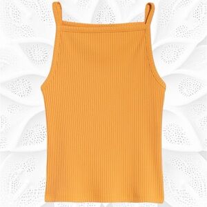 Thin Strap Ribbed Tank Top. Golden Papaya Color.